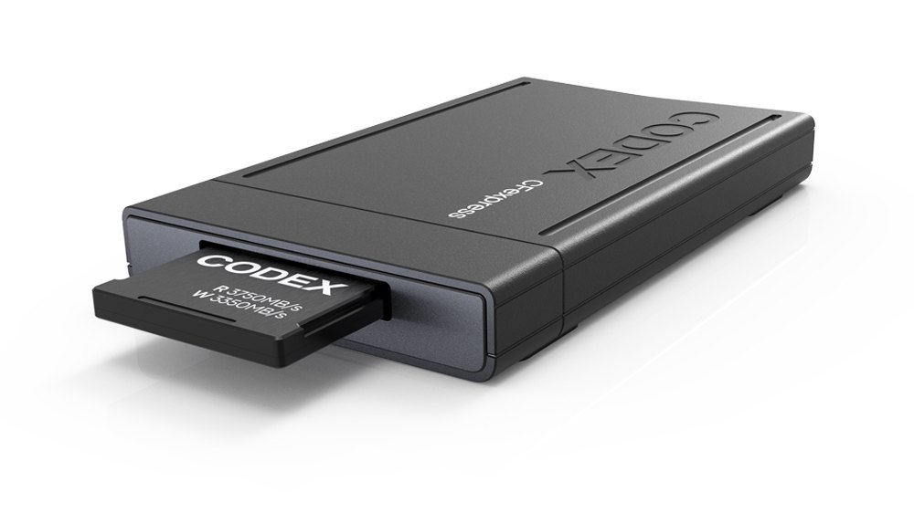 The CODEX CFexpress Type B USB4 reader with a card inserted