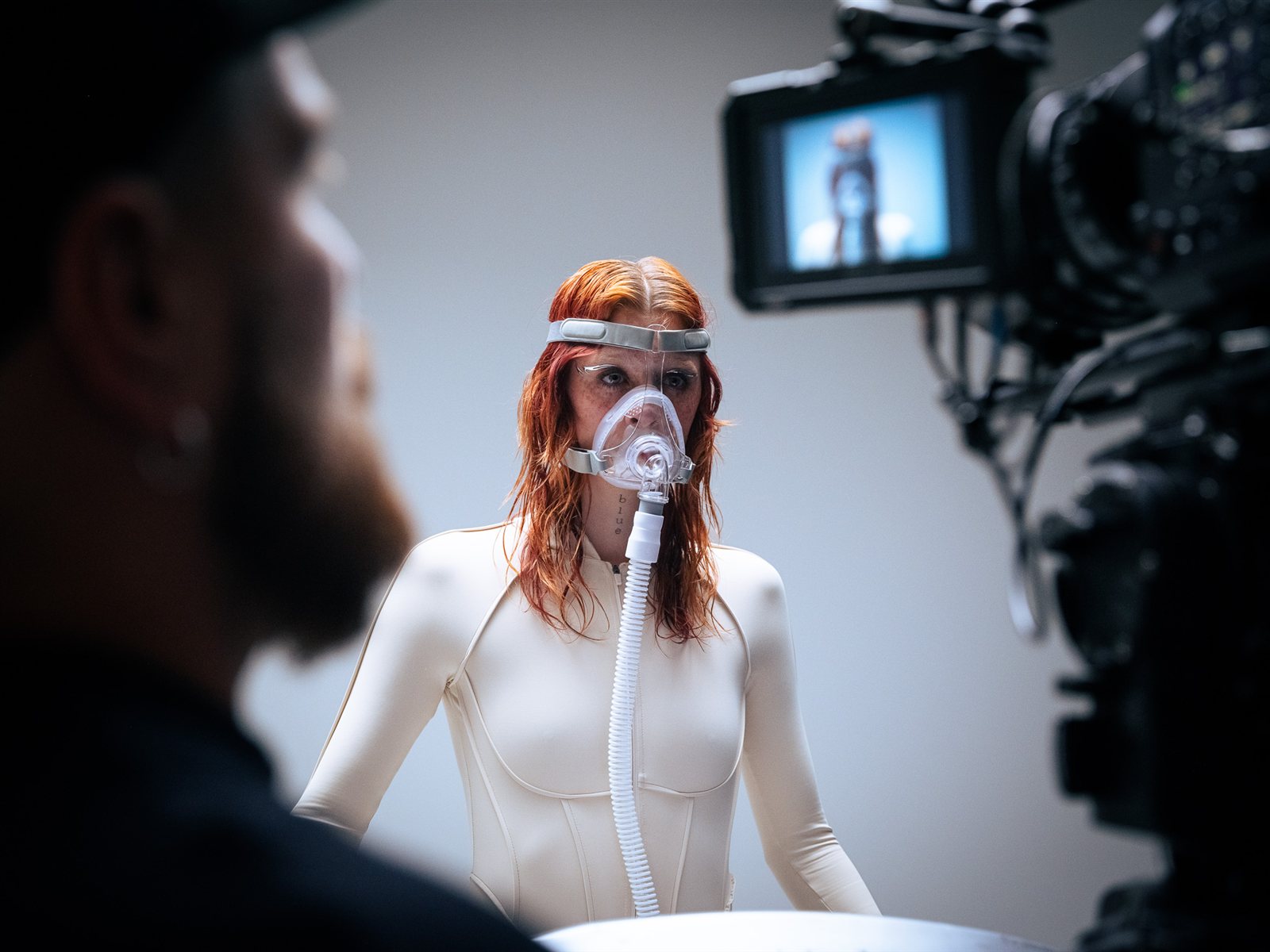 Over the shoulder of the ETERNA 55 rig during a take