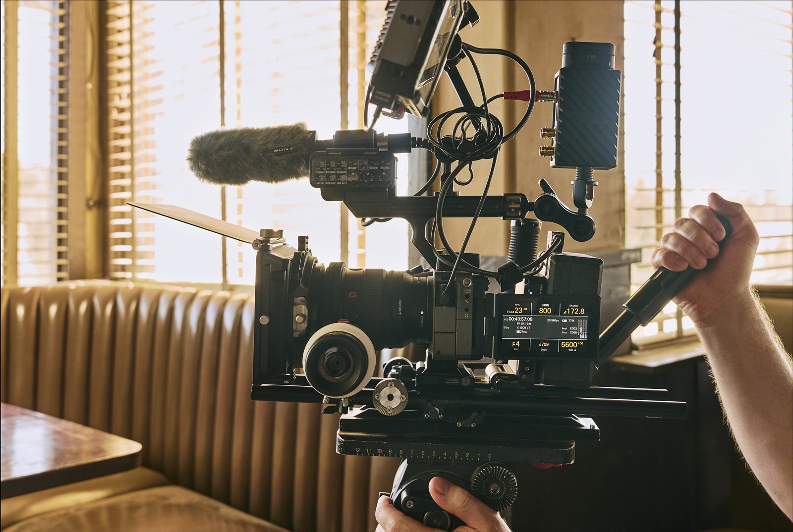 The FX5 fully rigged with matte box, XLR-H2 and shotgun mic