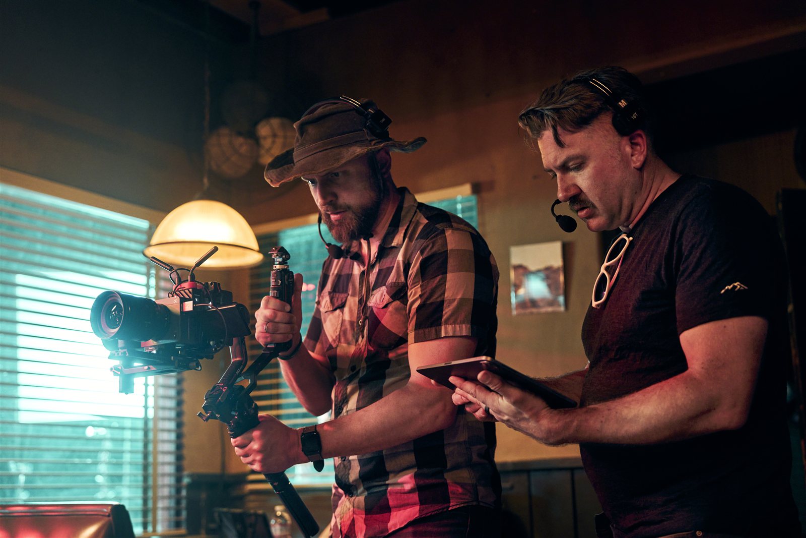 The FX5 on a gimbal between takes